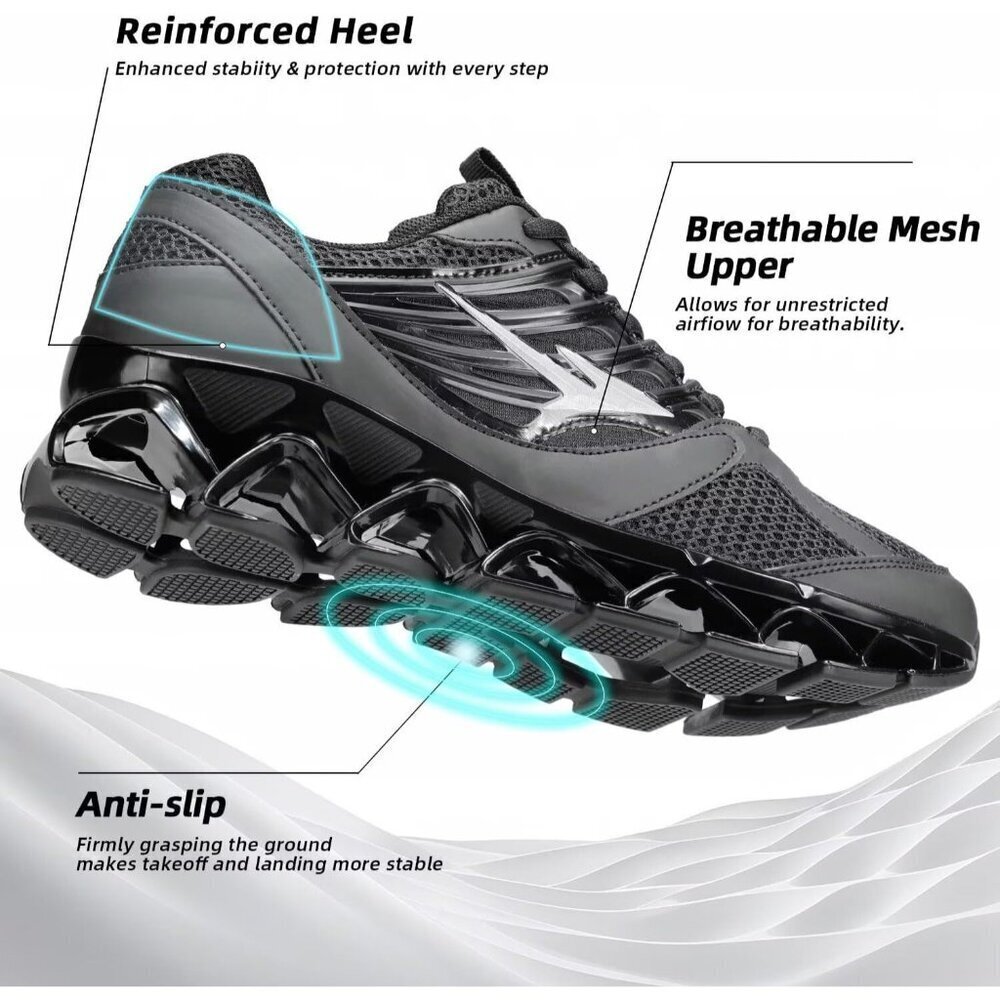 Men's Running Shoes Mesh Runners Fashion Sport Blade Walking Sneakers All Black - Picture 4 of 7